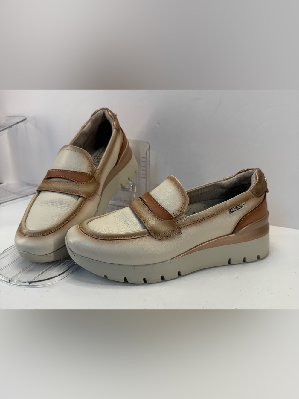 Pikolinos Asturias W9C- 6607C1 Women's Cream & Tan Platform Penny Loafers 5